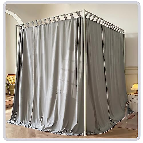 California King Canopy Bed Frame with Gray Curtains