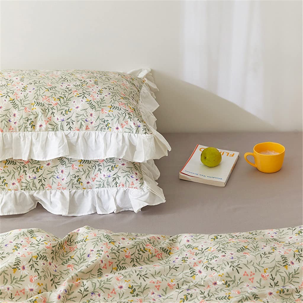 NRFJFOP Vintage Ruffled Floral Cotton Pillowcases Pair 48x74cm