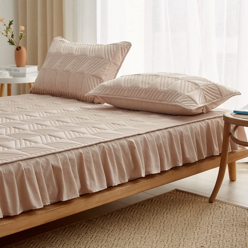 GESJKR Thickened Quilted Lace Bed Skirt & Mattress Cover