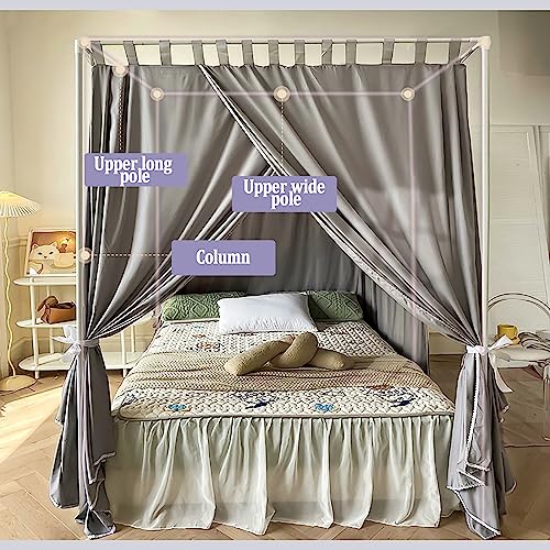 California King Canopy Bed Frame with Gray Curtains