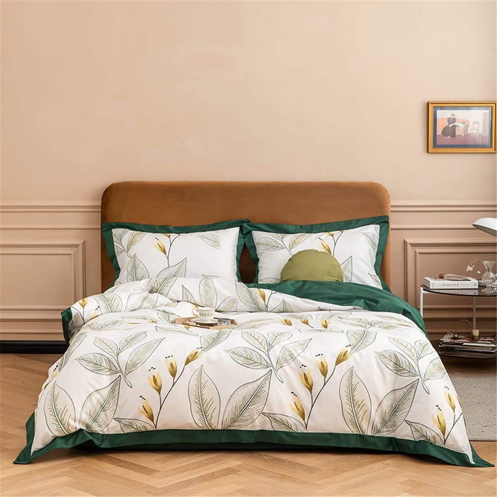 NERHWIVS Leaves 4-Piece King Cotton Duvet Cover Bedding Set