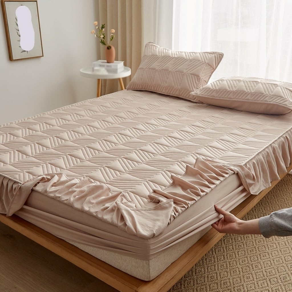 GESJKR Thickened Quilted Lace Bed Skirt & Mattress Cover