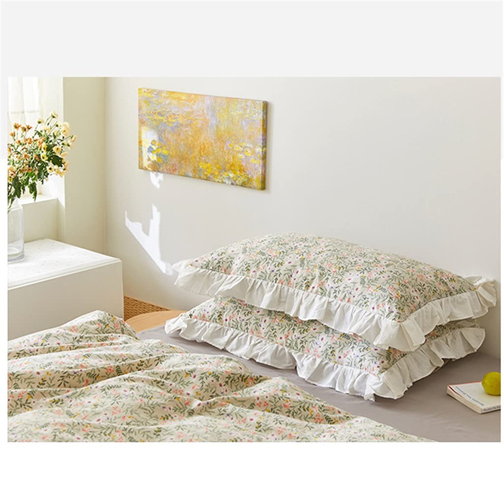 NRFJFOP Vintage Ruffled Floral Cotton Pillowcases Pair 48x74cm