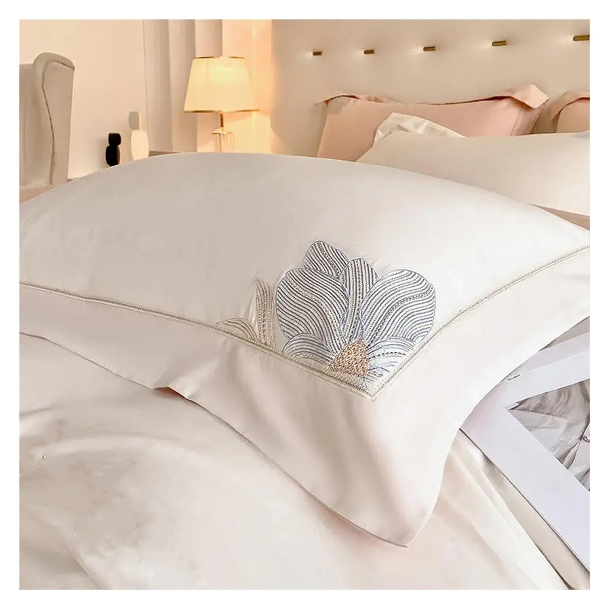 4-Piece 100% Cotton Embroidered King Duvet Cover Set