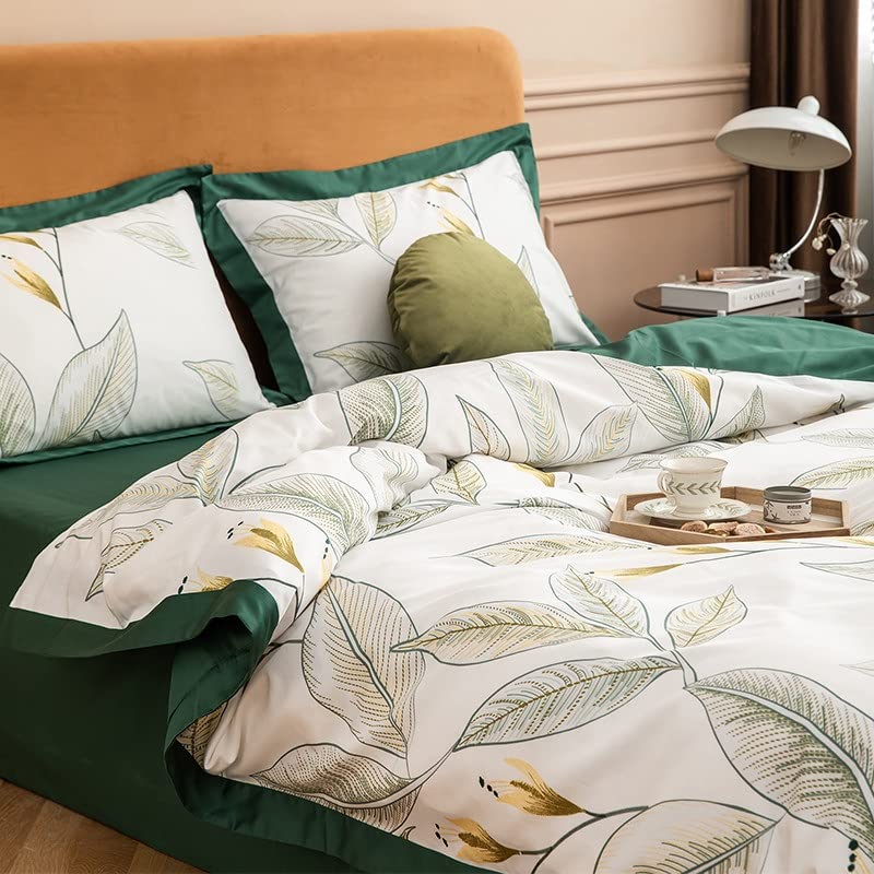 NERHWIVS Leaves 4-Piece King Cotton Duvet Cover Bedding Set