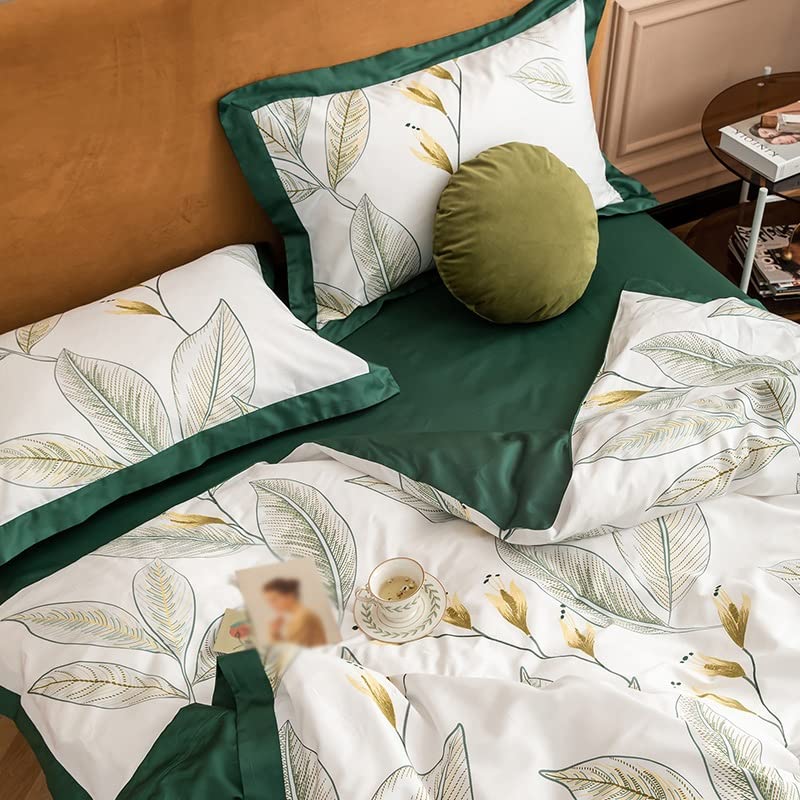 NERHWIVS Leaves 4-Piece King Cotton Duvet Cover Bedding Set