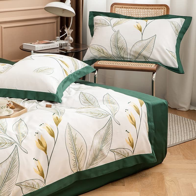 NERHWIVS Leaves 4-Piece King Cotton Duvet Cover Bedding Set