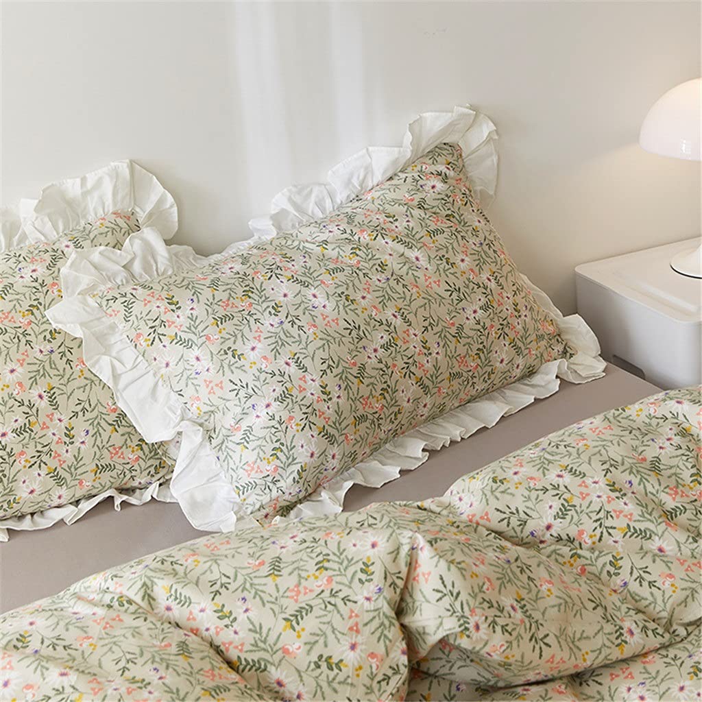 NRFJFOP Vintage Ruffled Floral Cotton Pillowcases Pair 48x74cm