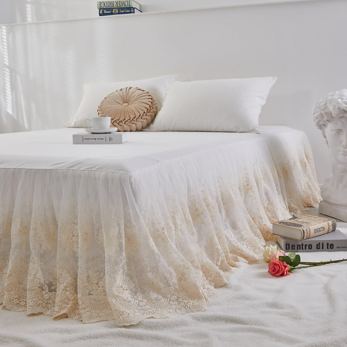 Brandream Romantic Lace Queen Bed Skirt with 18-Inch Drop