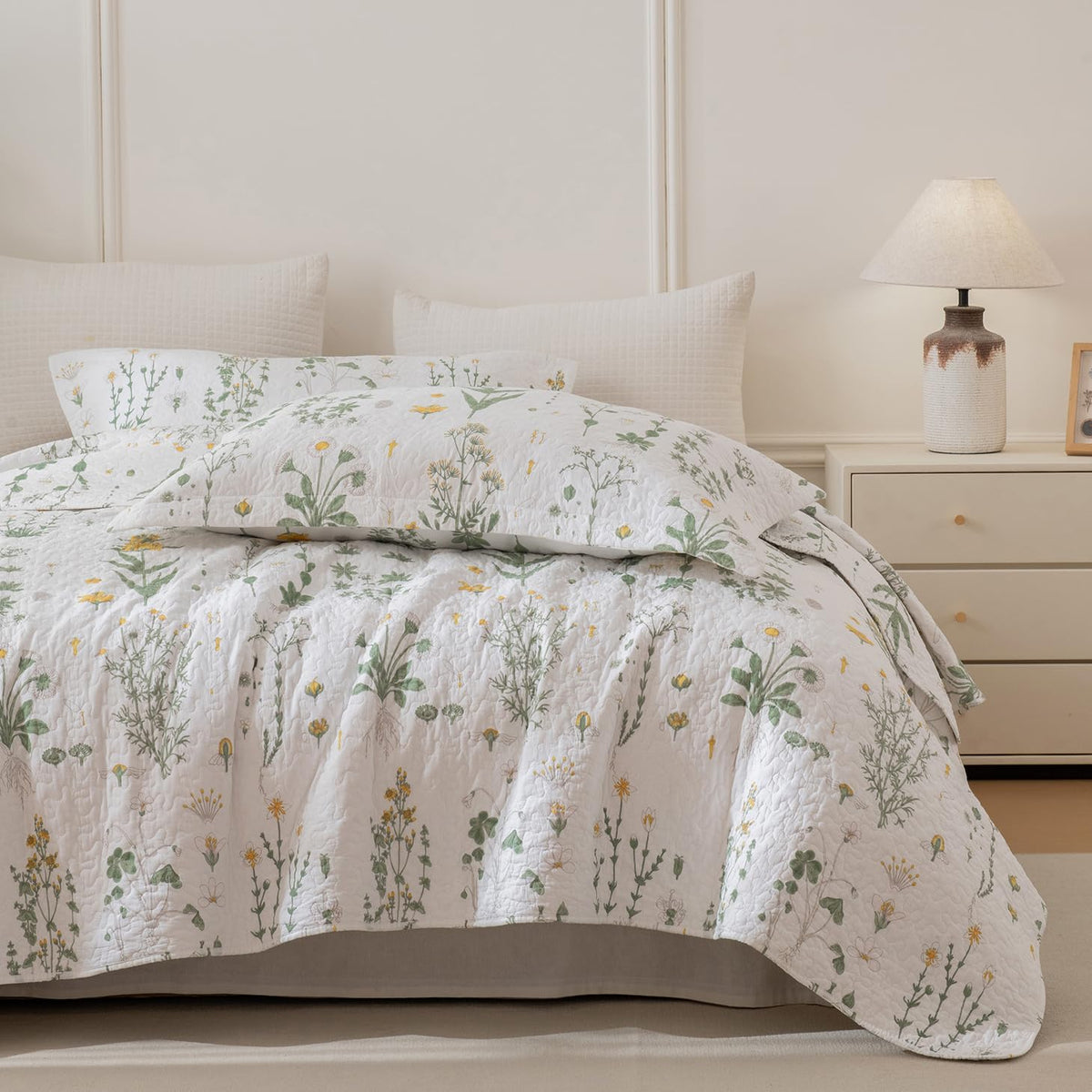 Sanracie 100% Cotton Floral Quilted Bedspread
