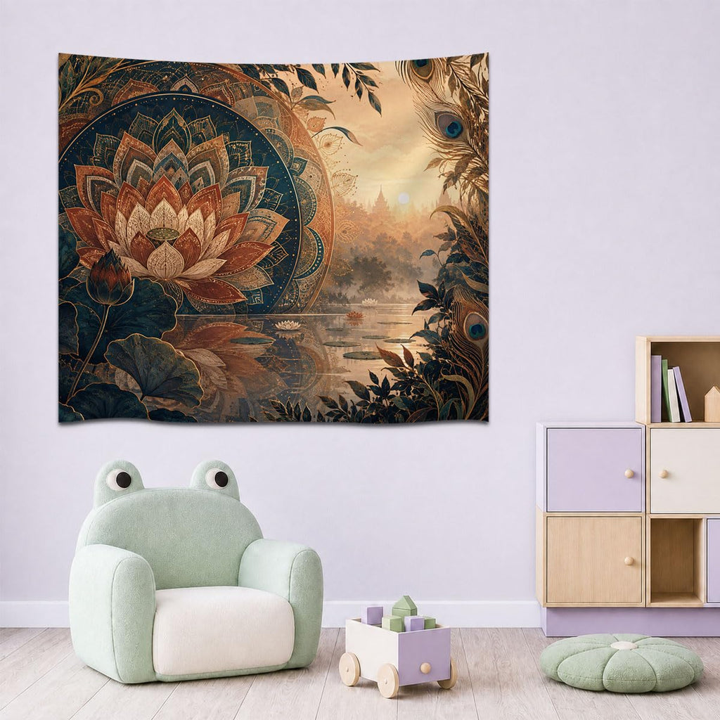 Lotus Flower & Peacock Serenity Wall Tapestry