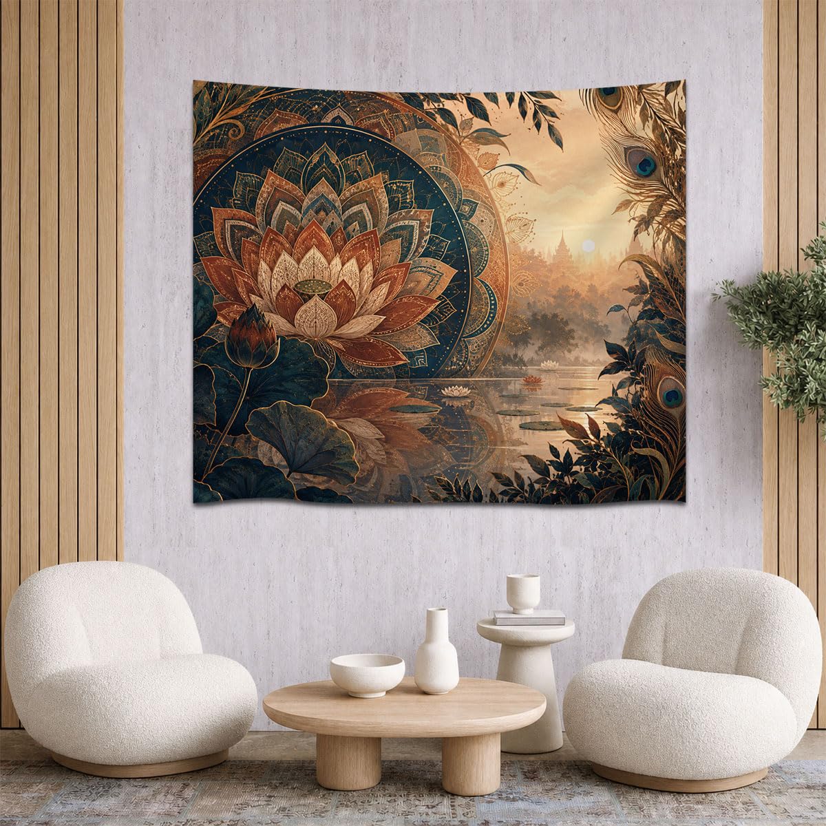 Lotus Flower & Peacock Serenity Wall Tapestry