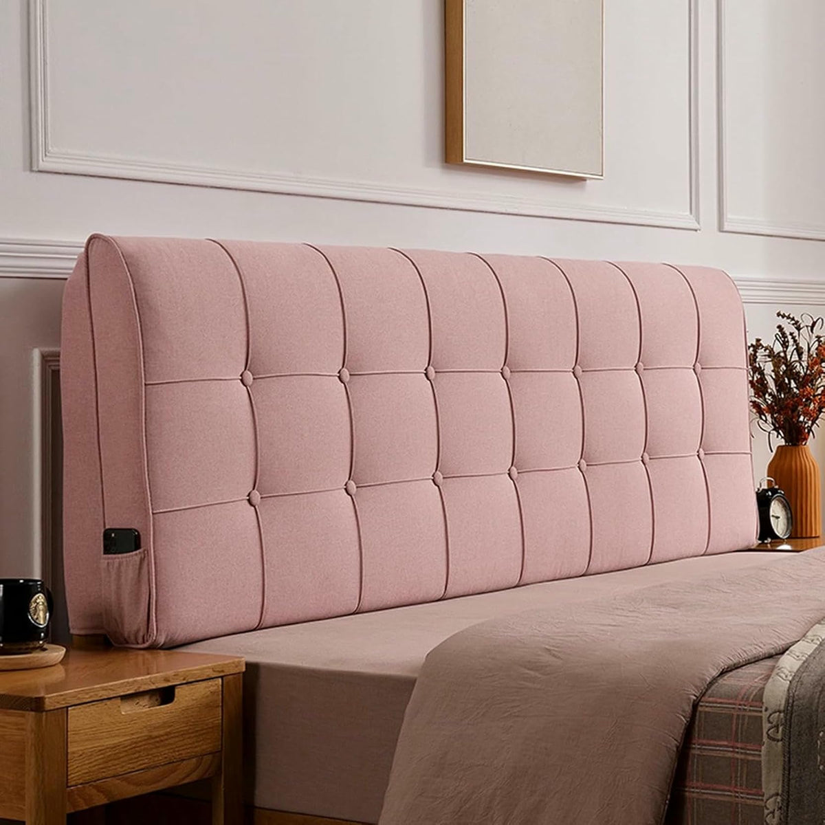XFYGQTOM Pink Upholstered Headboard Reading Wedge Pillow