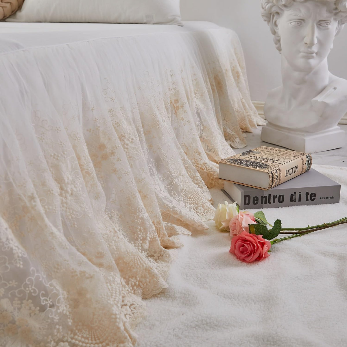 Brandream Romantic Lace Queen Bed Skirt with 18-Inch Drop