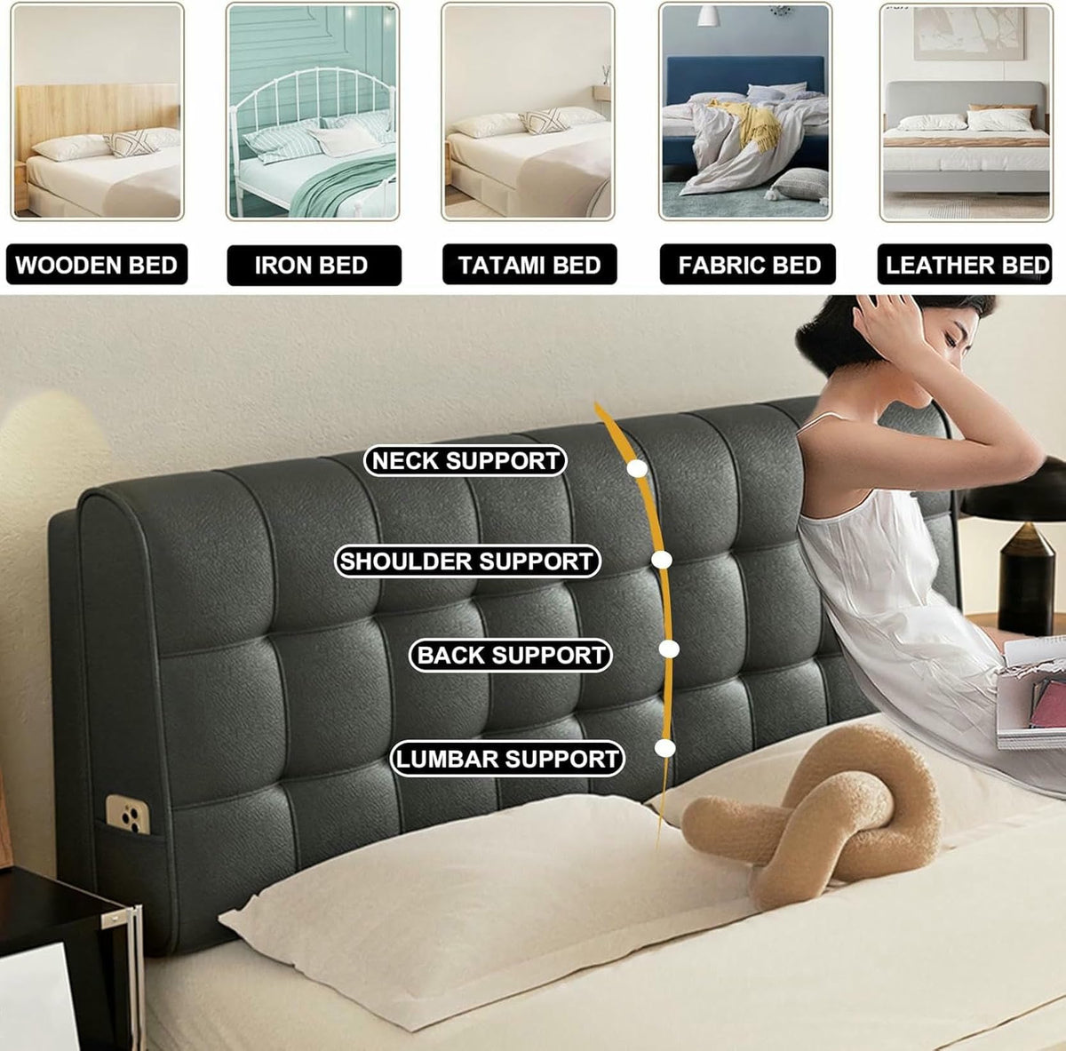 XFYGQTOM Large Upholstered Headboard Reading Wedge Pillow