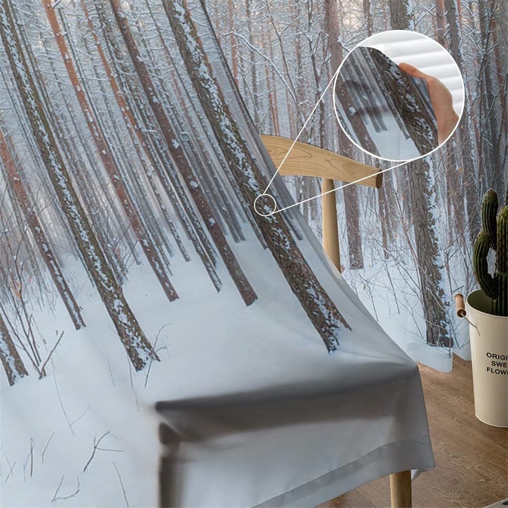 Snow Scene Sheer Voile Curtain Panels for Living Room