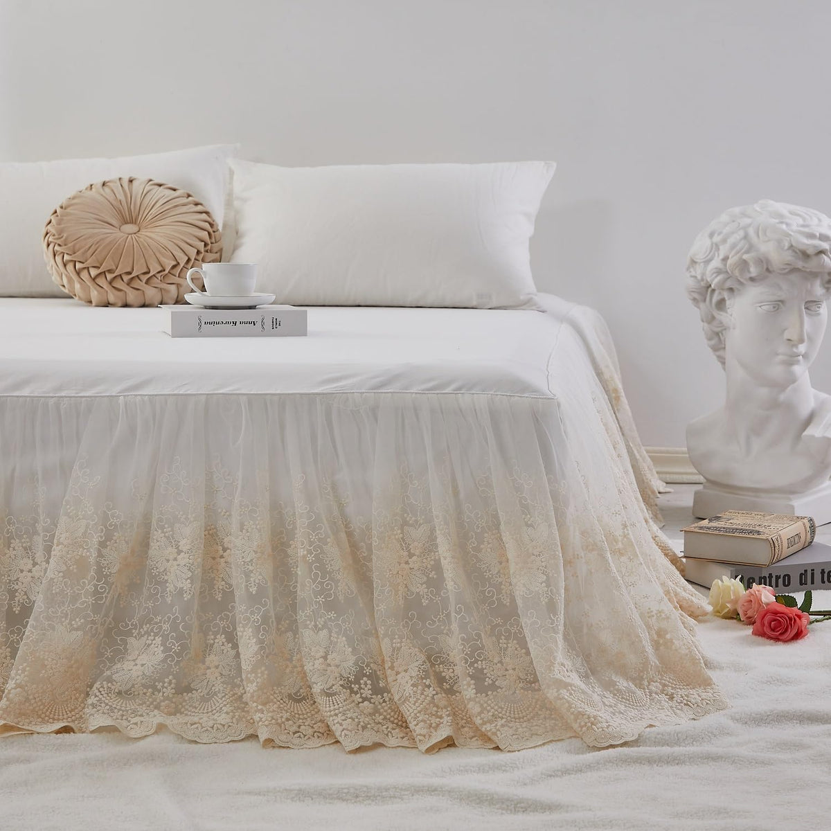 Brandream Romantic Lace Queen Bed Skirt with 18-Inch Drop