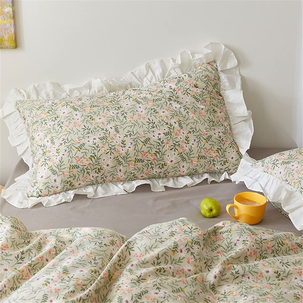 NRFJFOP Vintage Ruffled Floral Cotton Pillowcases Pair 48x74cm