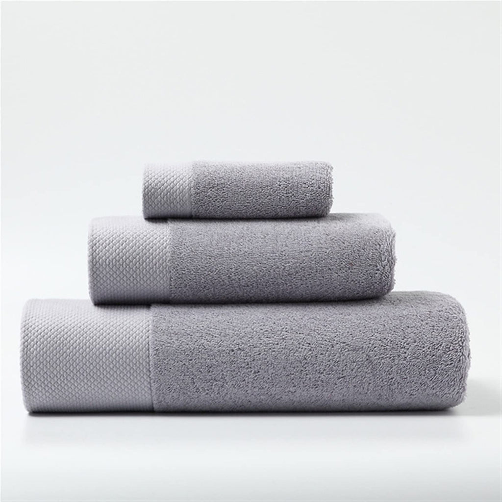 3-Piece Soft Cotton Bath, Hand & Face Towel Set - Gray