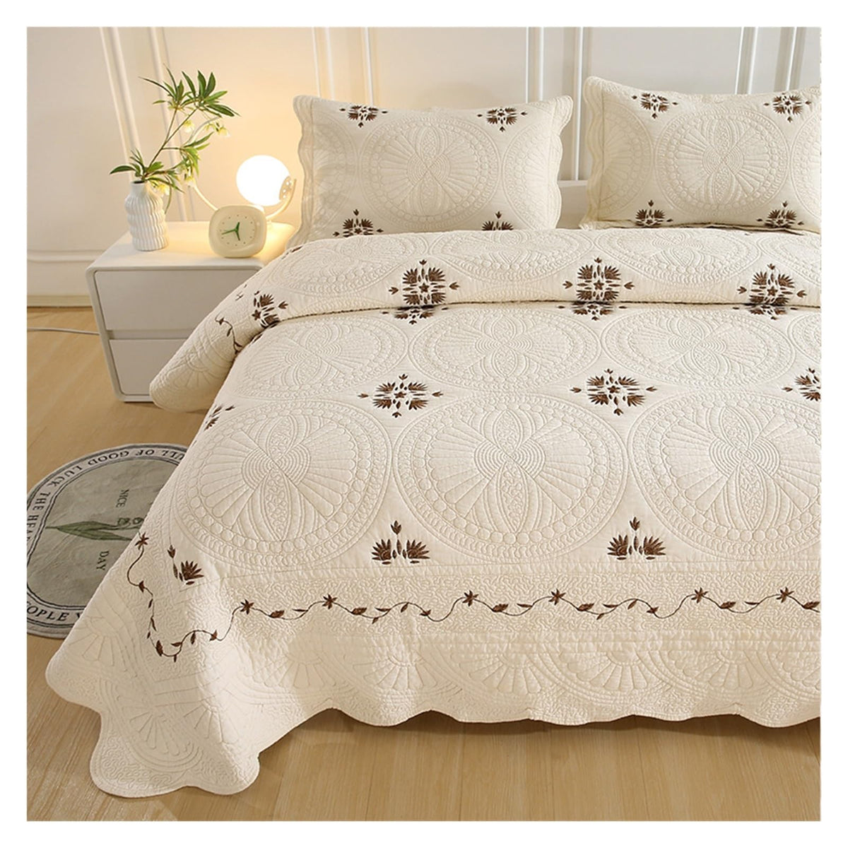 Bedding Scandinavian Quilt Three-Piece Embroidered Bedspread Linen Quilted Blanket European Coverlet Plaid Lining bedspreads