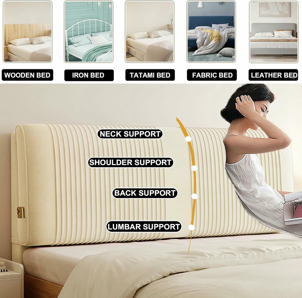 XFYGQTOM Gray Upholstered Headboard Reading Pillow with Straps