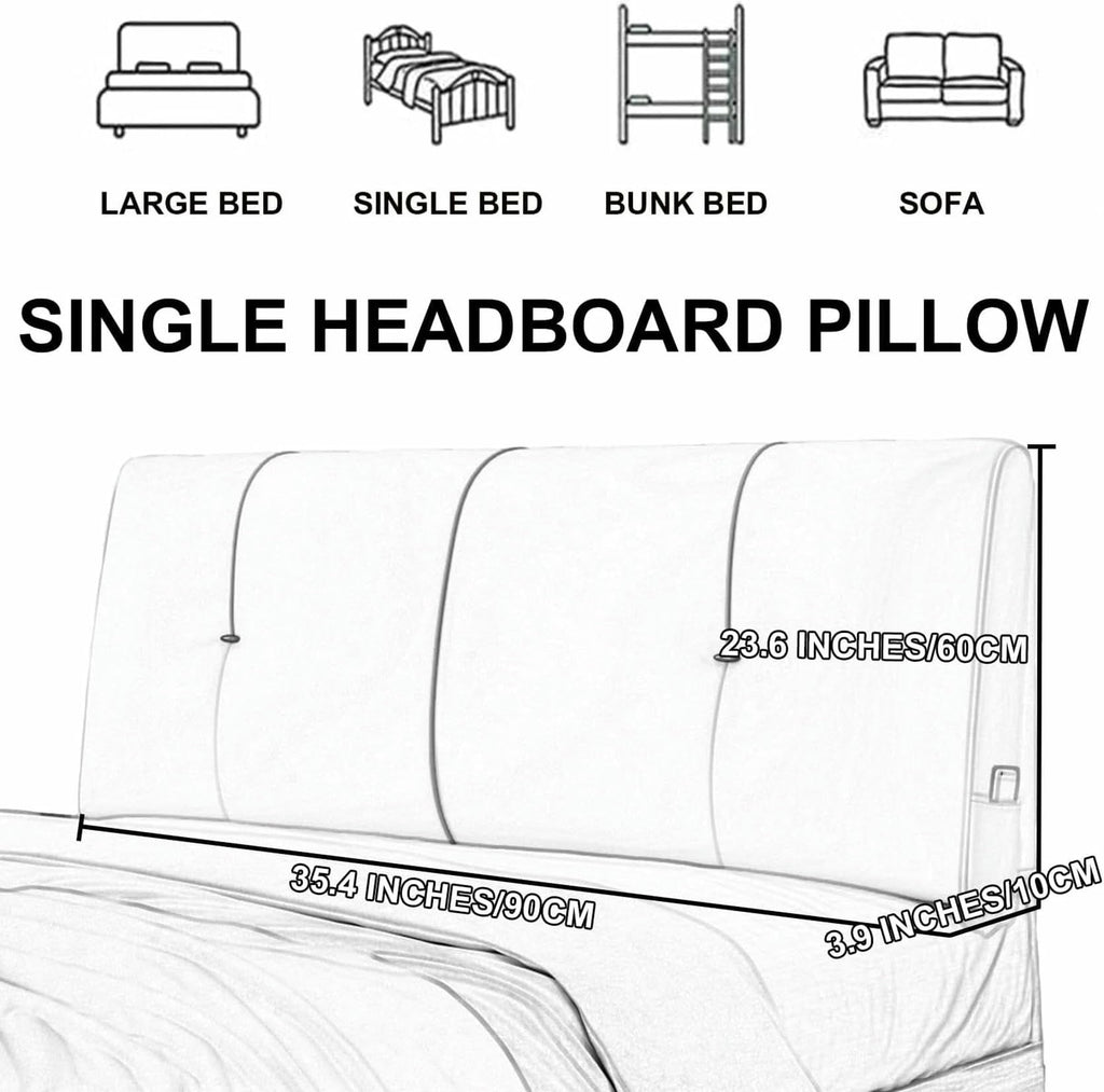 XFYGQTOM Faux Leather Twin Headboard Pillow with Removable Cover