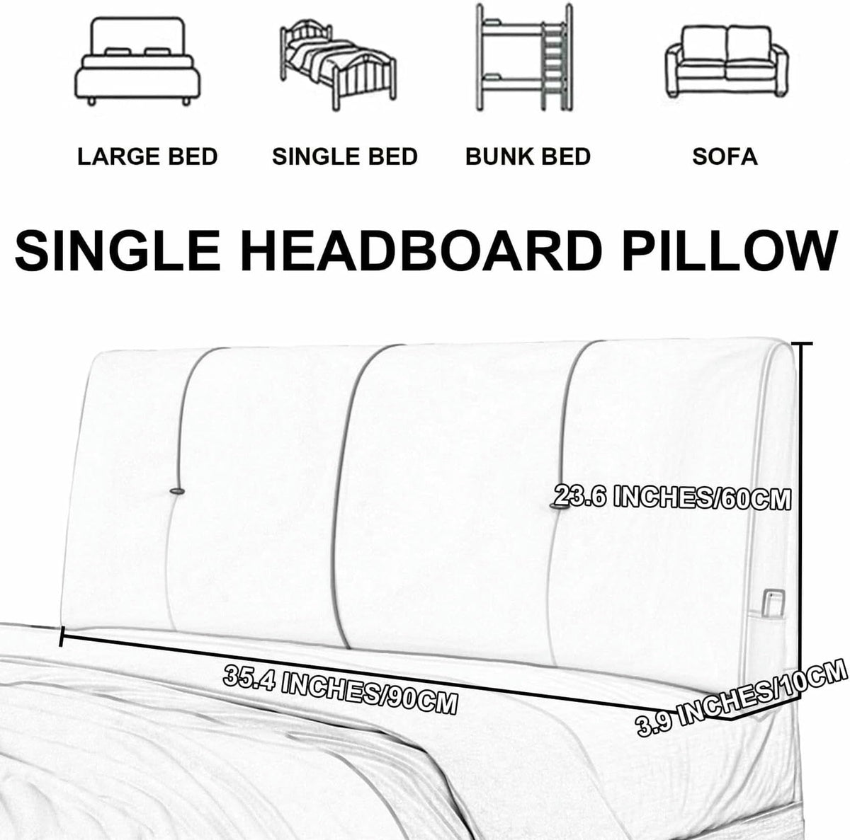 XFYGQTOM Faux Leather Twin Headboard Pillow with Removable Cover