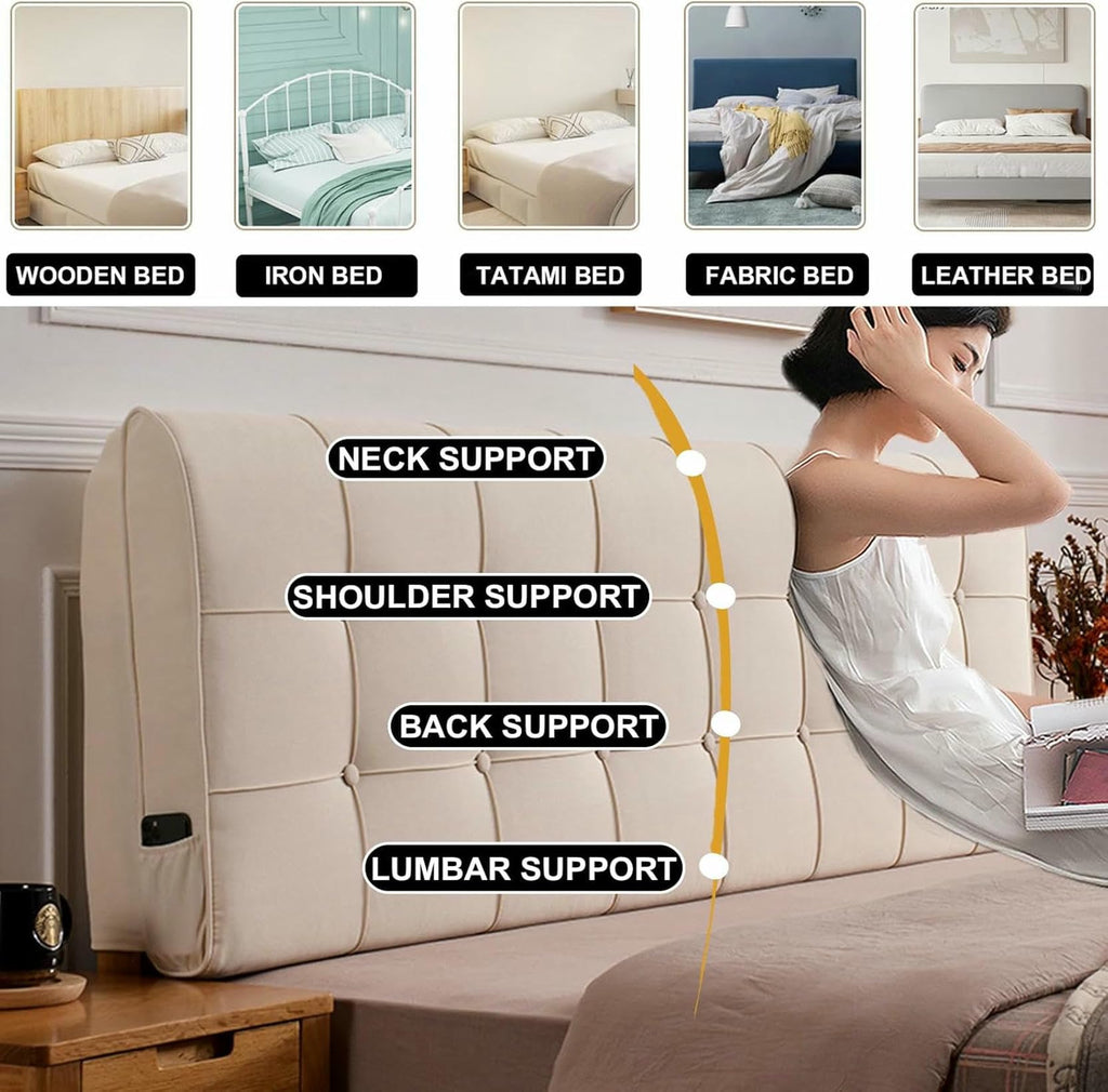 XFYGQTOM Pink Upholstered Headboard Reading Wedge Pillow