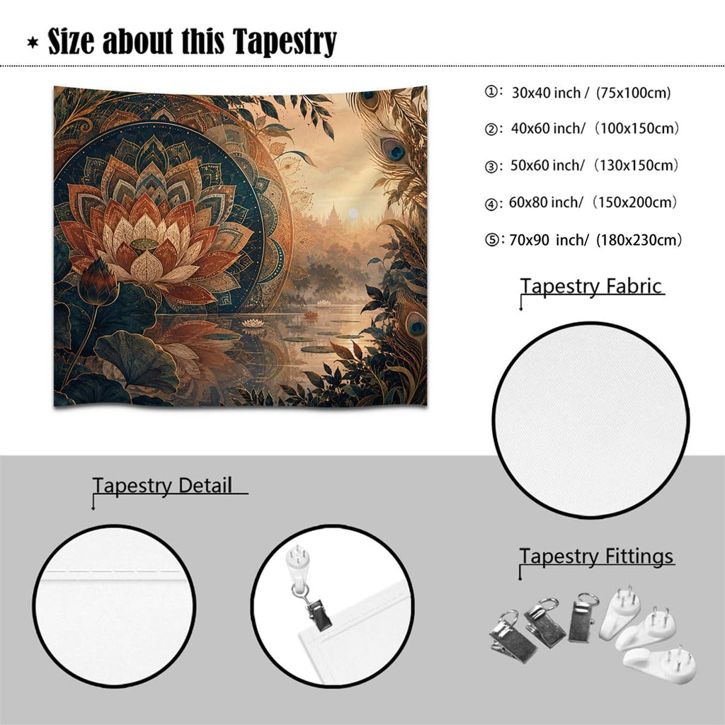 Lotus Flower & Peacock Serenity Wall Tapestry