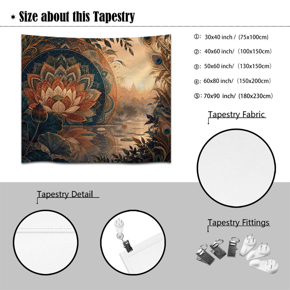 Lotus Flower & Peacock Serenity Wall Tapestry