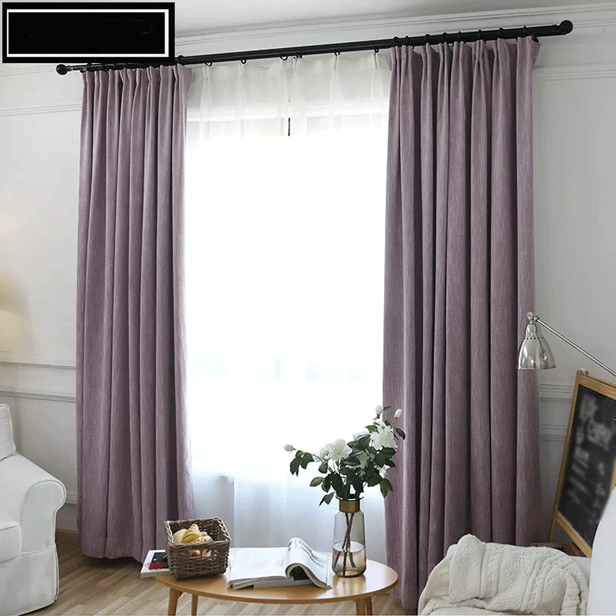 Solid Faux Linen Thermal Blackout Curtain Panel