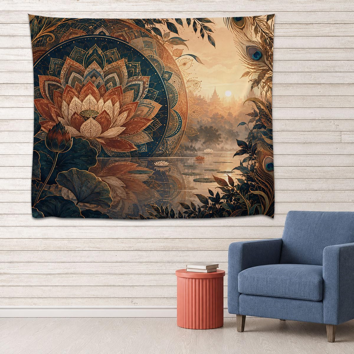 Lotus Flower & Peacock Serenity Wall Tapestry