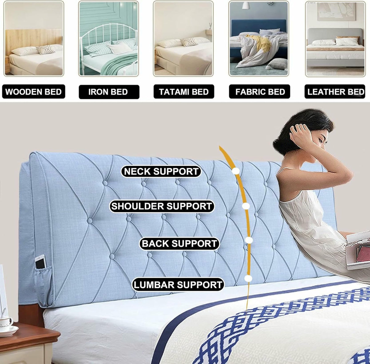 XFYGQTOM Blue Upholstered Headboard Cushion 61x23x4In