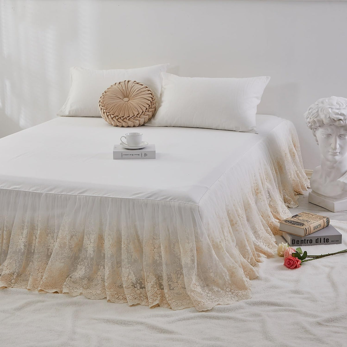 Brandream Romantic Lace Queen Bed Skirt with 18-Inch Drop