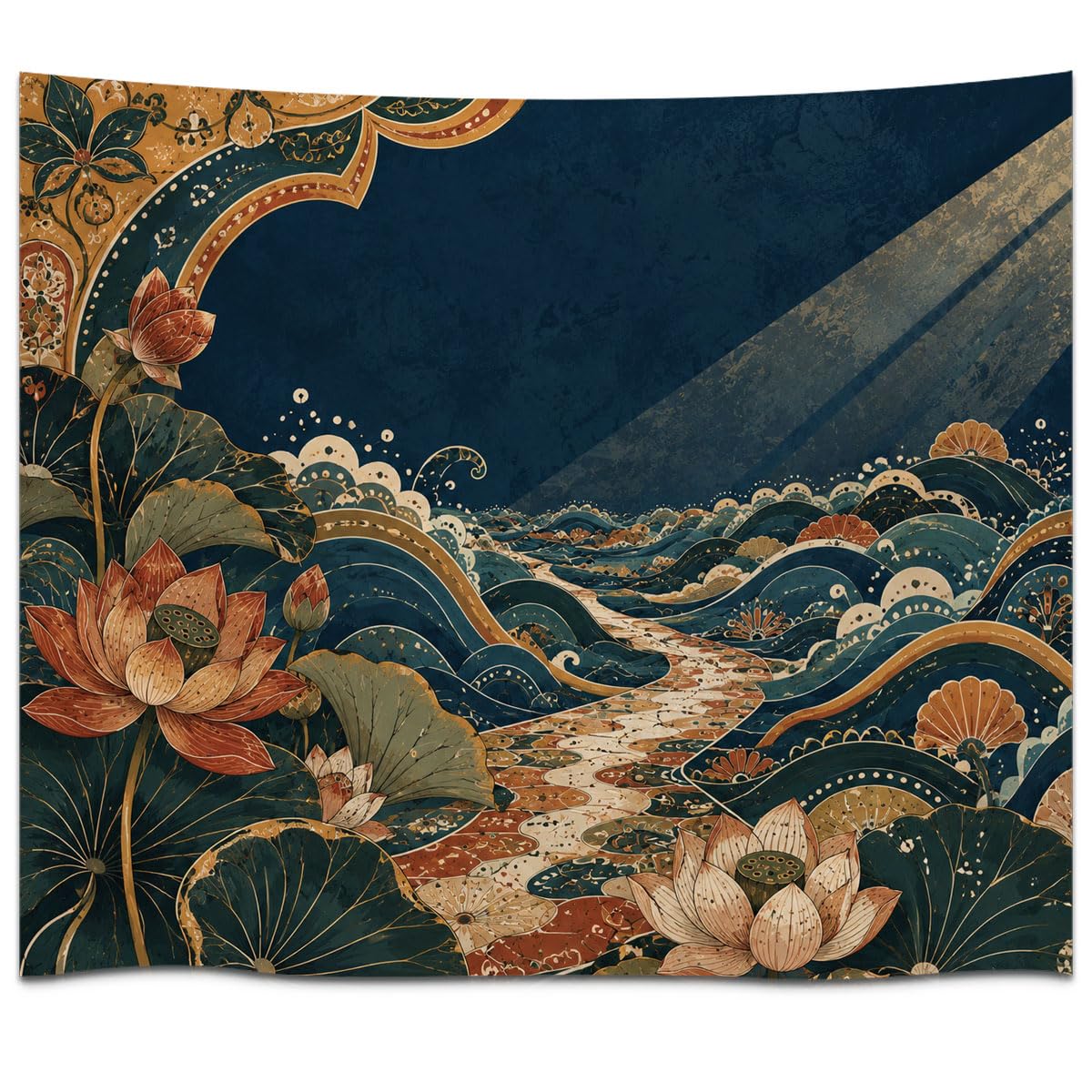 Lotus Flower & Peacock Serenity Wall Tapestry