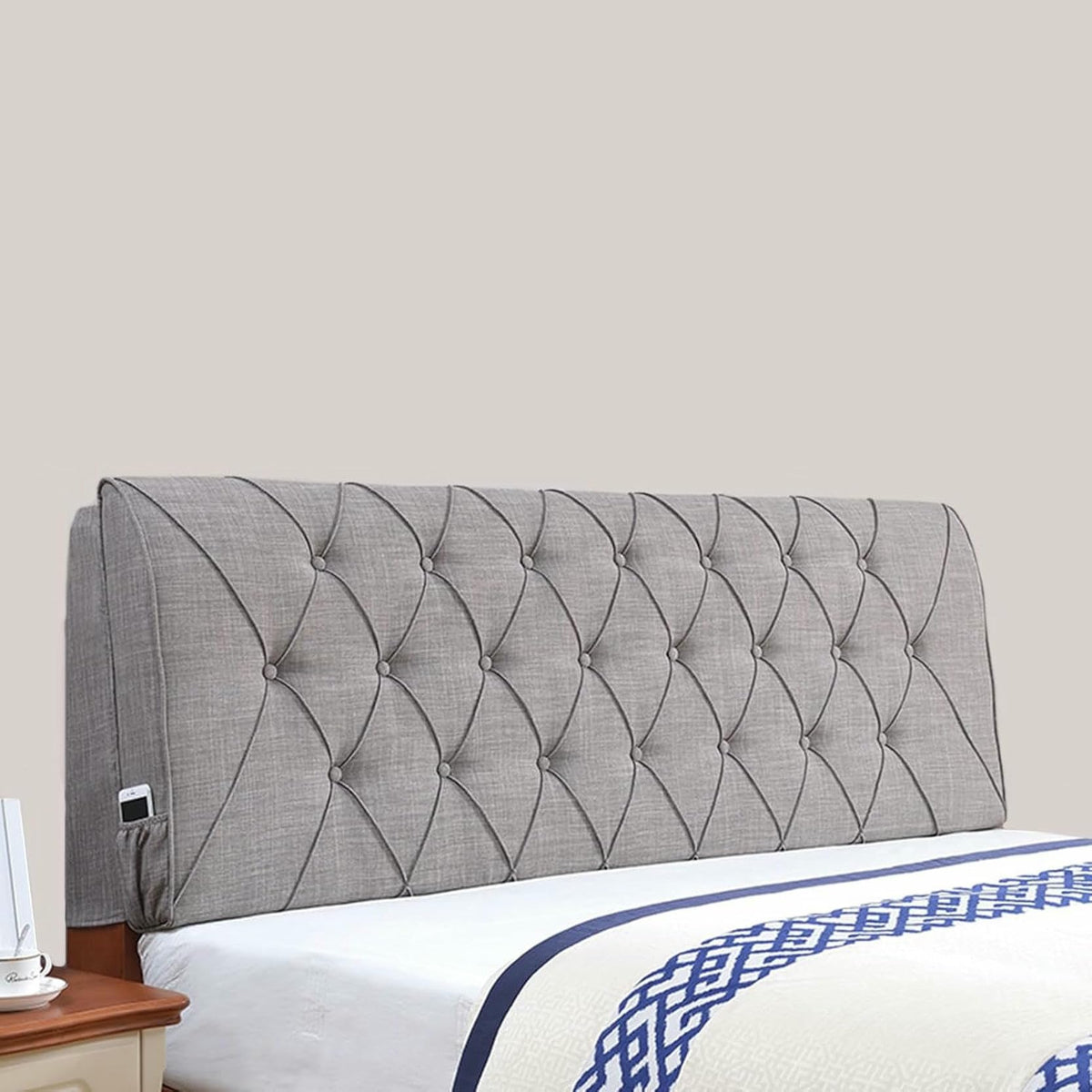 XFYGQTOM Blue Upholstered Headboard Cushion 61x23x4In