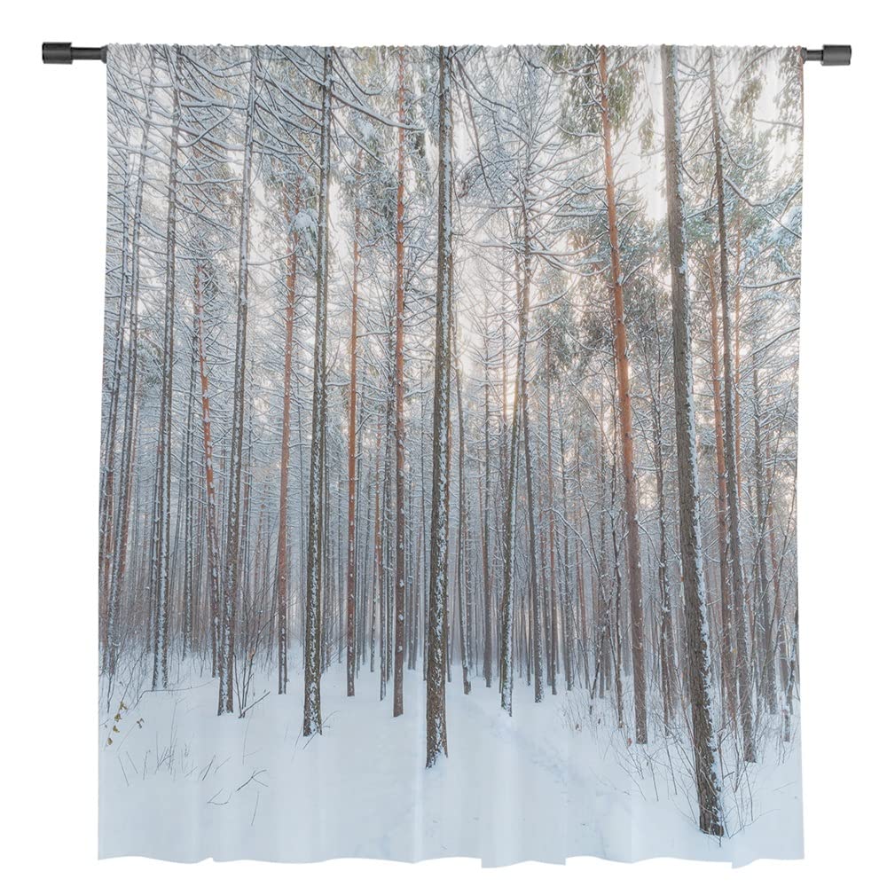 Snow Scene Sheer Voile Curtain Panels for Living Room