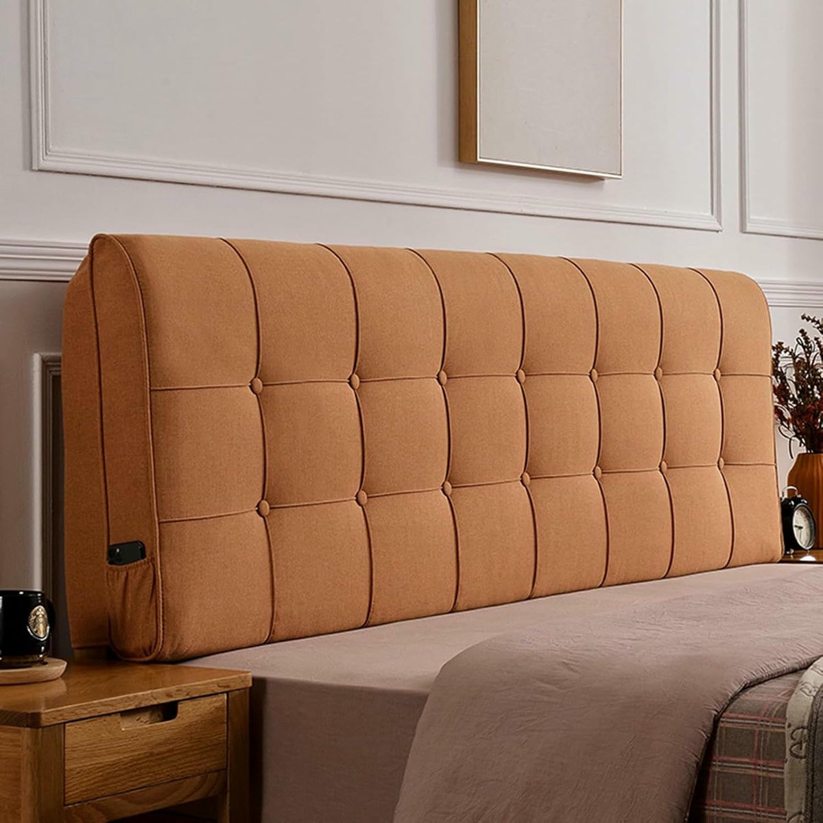 XFYGQTOM Pink Upholstered Headboard Reading Wedge Pillow