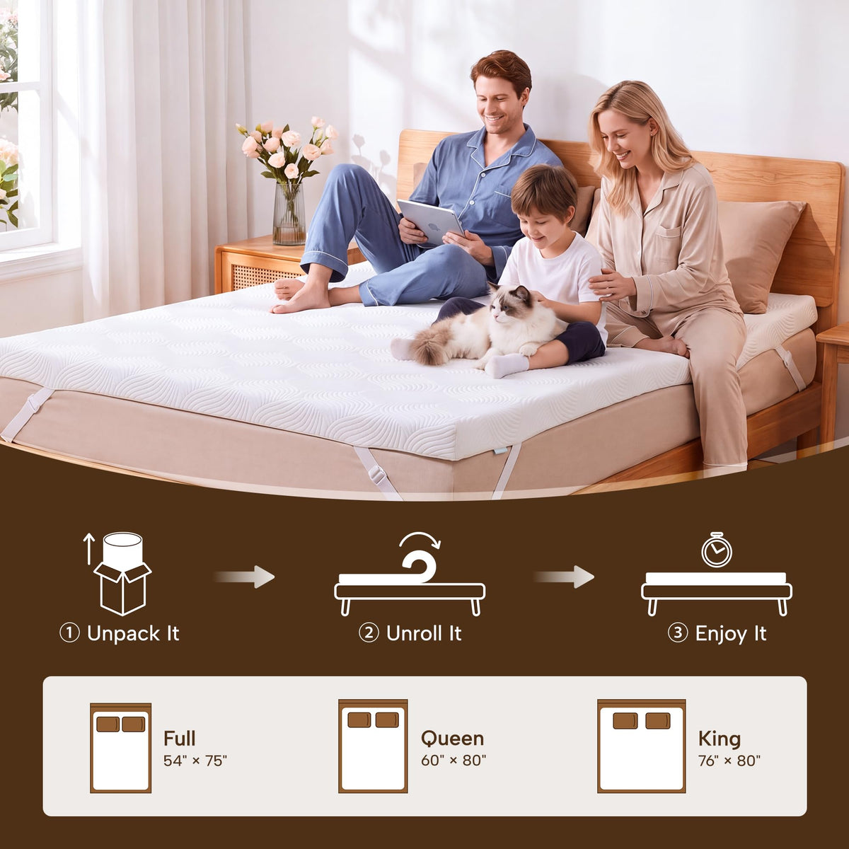 JSELF 3-Inch Luxury Cooling Gel Memory Foam Mattress Topper