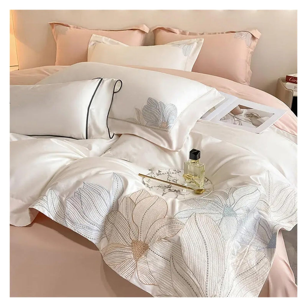 4-Piece 100% Cotton Embroidered King Duvet Cover Set