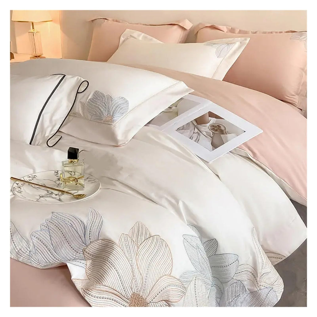 4-Piece 100% Cotton Embroidered King Duvet Cover Set