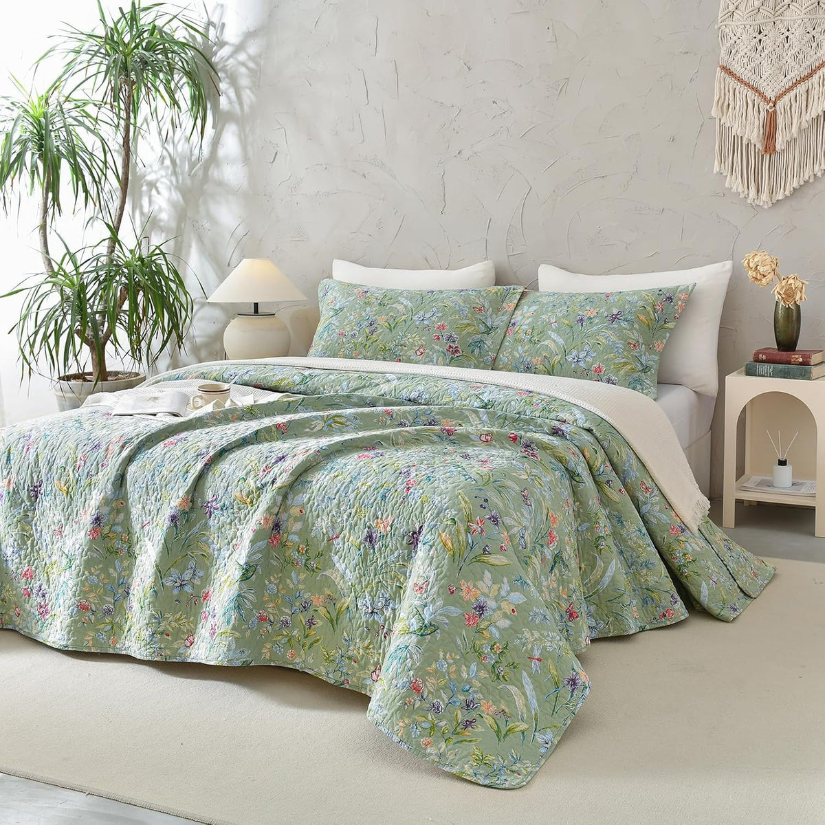 Sanracie 100% Cotton Floral Quilted Bedspread