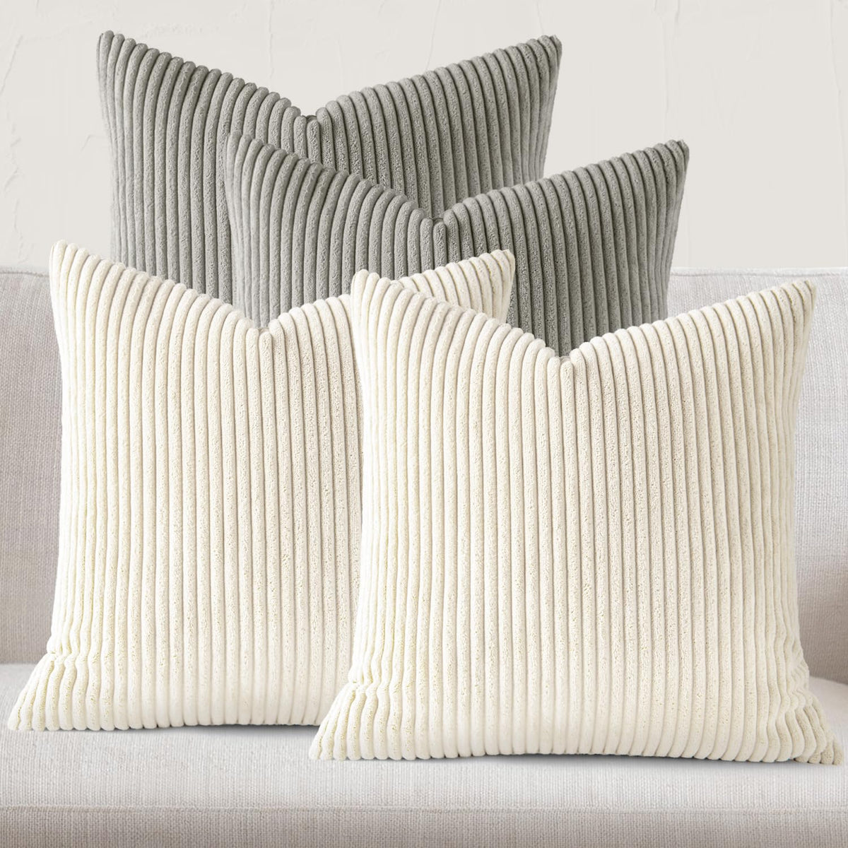 JEYDER Set of 4 Boho Corduroy 18x18 Pillow Covers