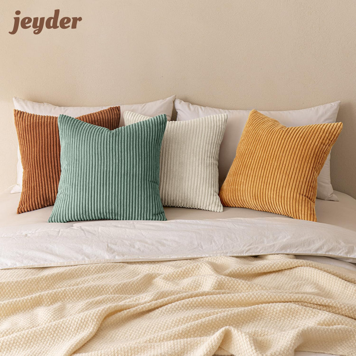 JEYDER Set of 4 Boho Corduroy 18x18 Pillow Covers