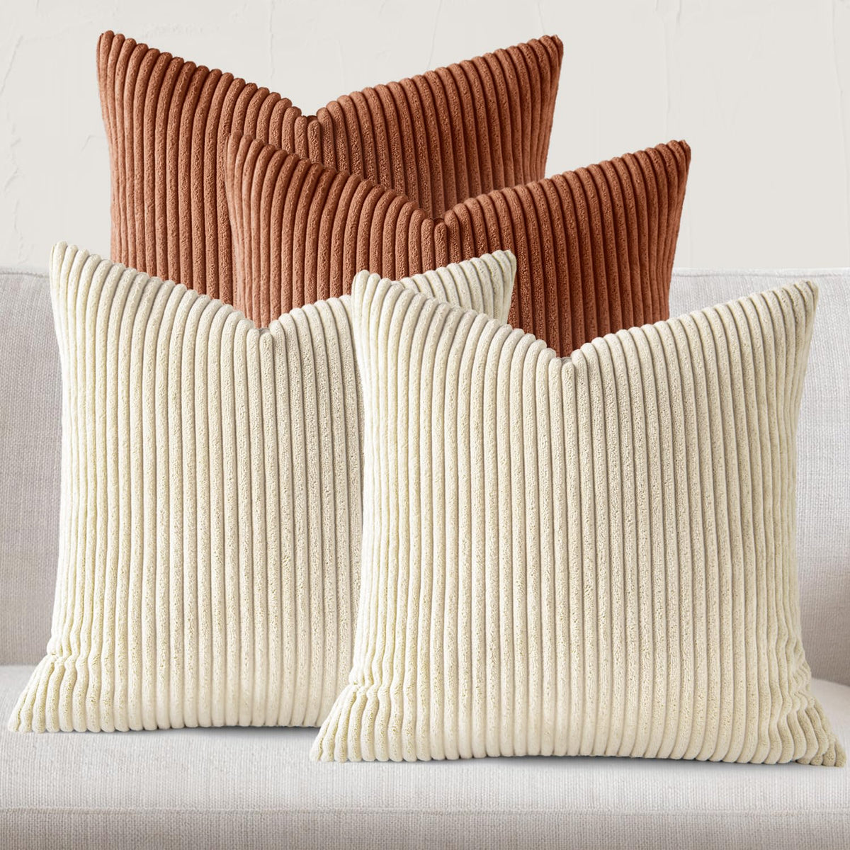 JEYDER Set of 4 Boho Corduroy 18x18 Pillow Covers