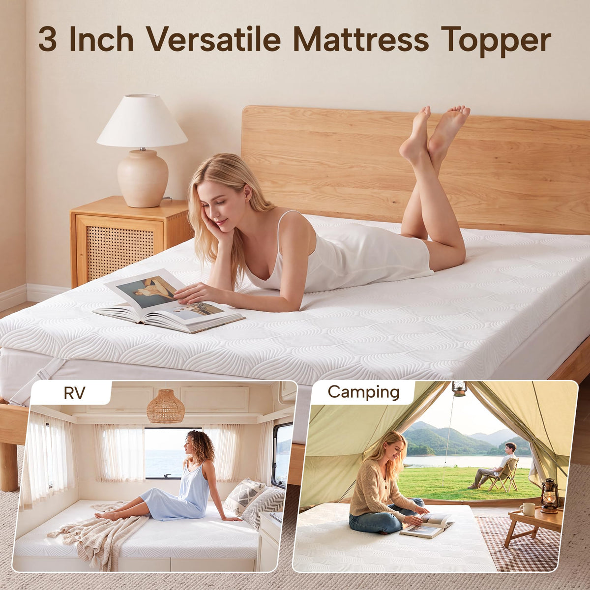 JSELF 3-Inch Luxury Cooling Gel Memory Foam Mattress Topper