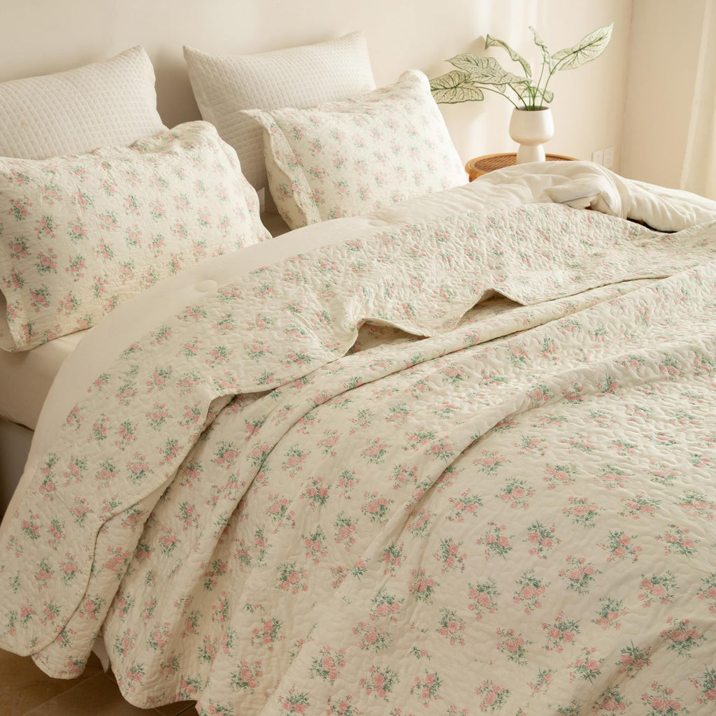 Sanracie 100% Cotton Floral Quilted Bedspread