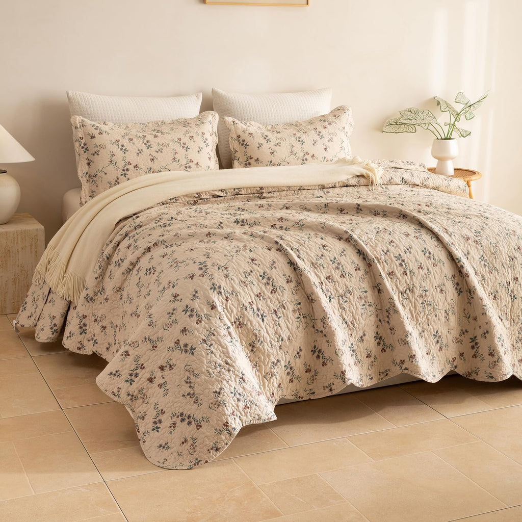 Sanracie 100% Cotton Floral Quilted Bedspread