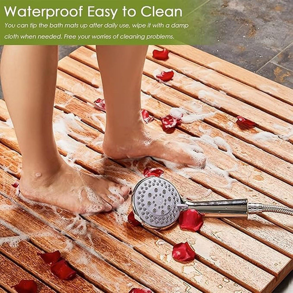 Solid Wood 12x12 Shower Floor Mat for Bathroom