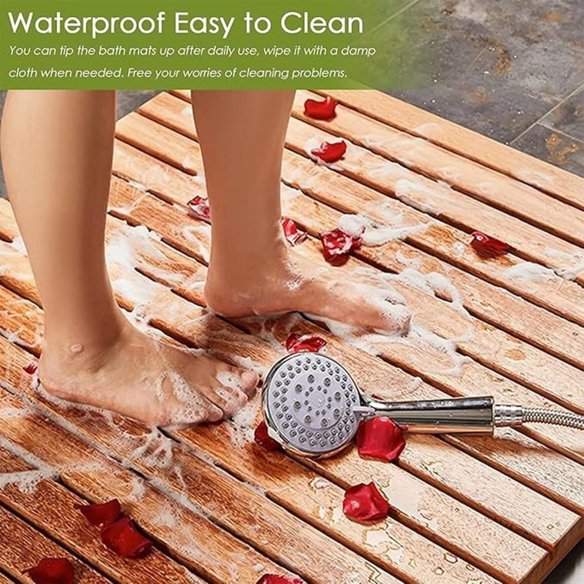 Solid Wood 12x12 Shower Floor Mat for Bathroom